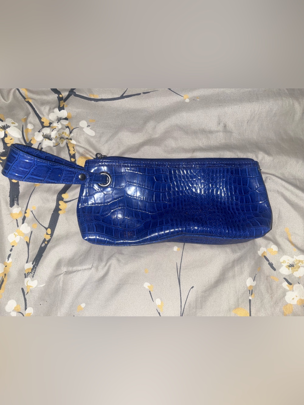 Blue Croc-Embossed Wristlet Bag